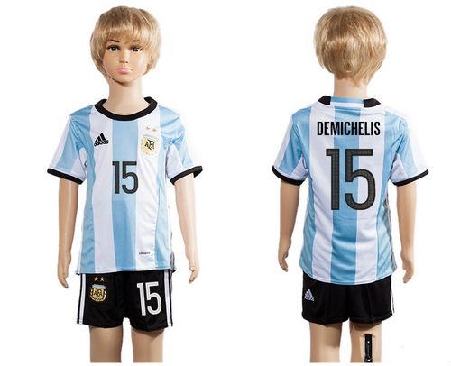 Argentina #15 Demichelis Home Kid Soccer Country Jersey
