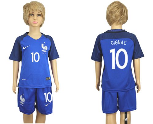 France #10 Gignac Home Kid Soccer Country Jersey