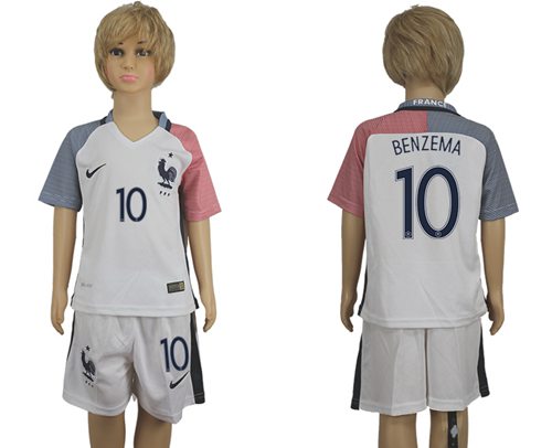 France #10 Benzema Away Kid Soccer Country Jersey