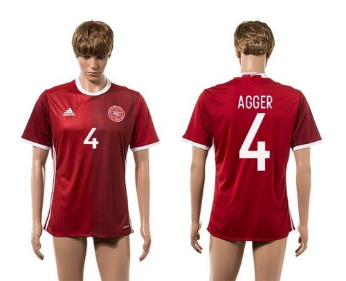 Danmark #4 Agger Red Home Soccer Country Jersey