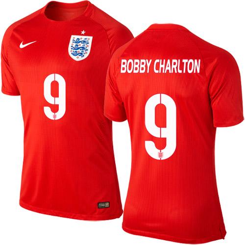 England #9 Bobby Charlton Away Soccer Country Jersey