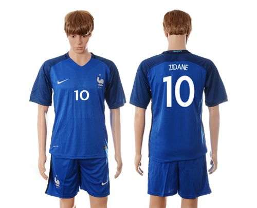 France #10 Zidane Blue Soccer Country Jersey
