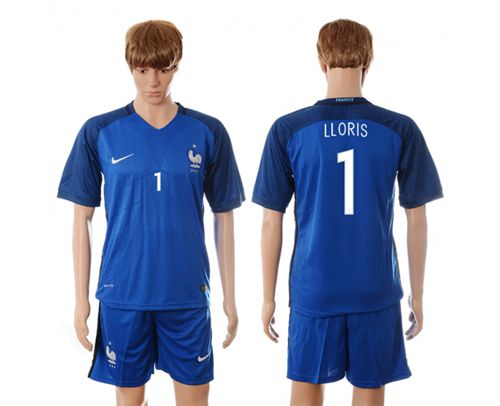 France #1 Lloris Blue Soccer Country Jersey