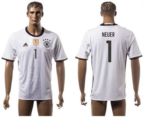 Germany #1 Neuer White Home Soccer Country Jersey
