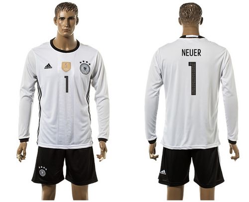 Germany #1 Neuer White Home Long Sleeves Soccer Country Jersey