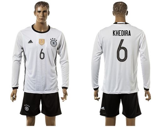 Germany #6 Khedira White Home Long Sleeves Soccer Country Jersey