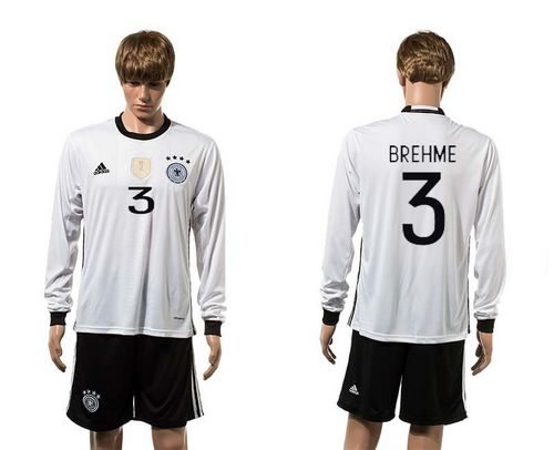 Germany #3 Brehme White Home Long Sleeves Soccer Country Jersey