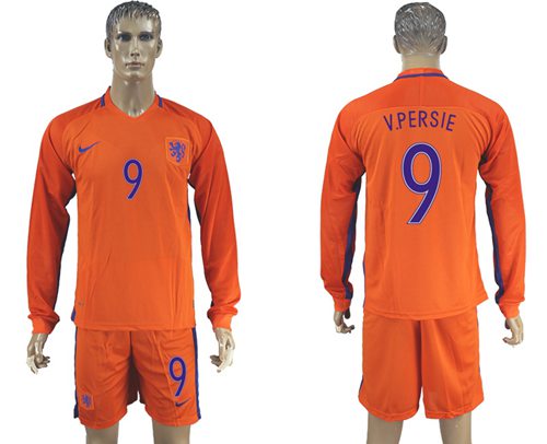 Holland #9 V.persie Home Long Sleeves Soccer Country Jersey