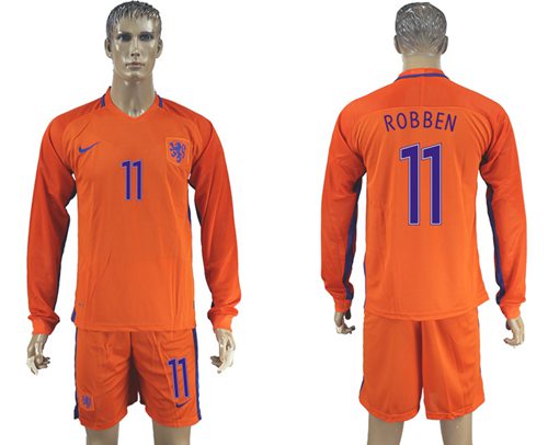 Holland #11 Robben Home Long Sleeves Soccer Country Jersey