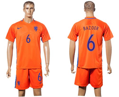 Holland #6 Bazoer Home Soccer Country Jersey