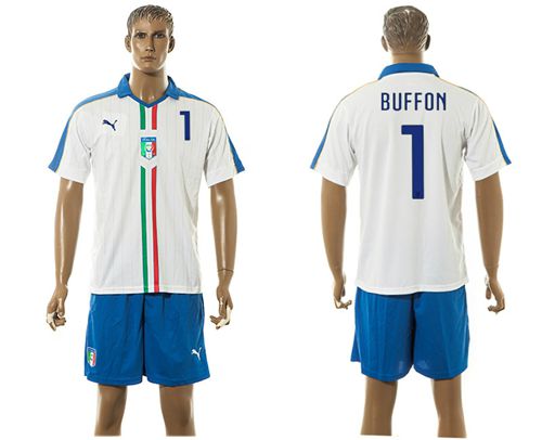 Italy #1 Buffon White Away Soccer Country Jersey