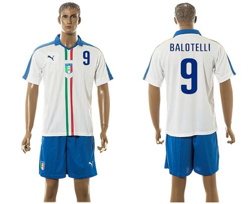 Italy #9 Balotelli White Away Soccer Country Jersey