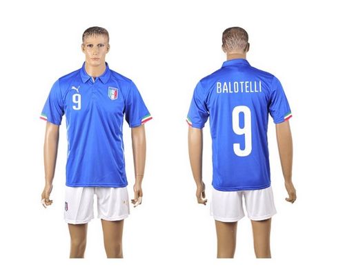 Italy #9 Mario Balotelli Blue Home Soccer Country Jersey