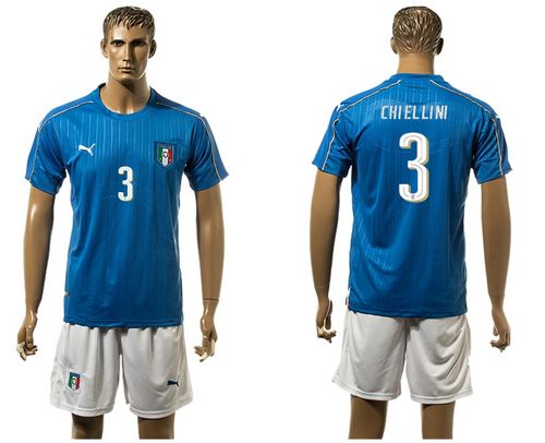Italy #3 Chiellini Blue Home Soccer Country Jersey