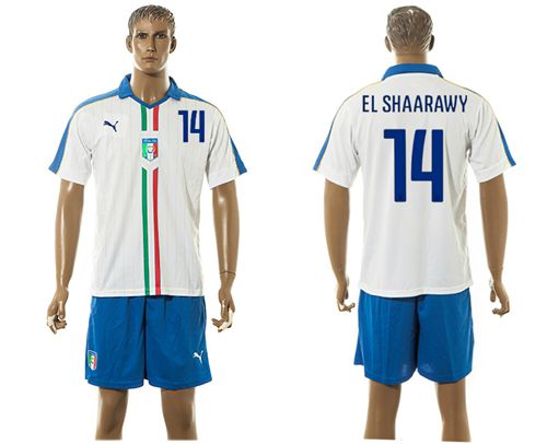Italy #14 EL Shaarawy White Away Soccer Country Jersey
