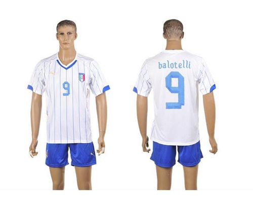 Italy #9 Mario Balotelli White Away World Cup Soccer Country Jersey