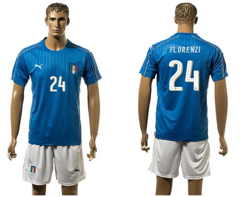 Italy #24 Florenzi Blue Home Soccer Country Jersey