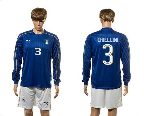 Italy #3 Chiellini Blue Home Long Sleeves Soccer Country Jersey