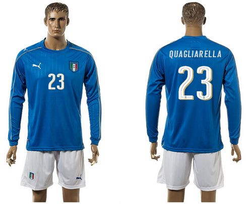 Italy #23 Quagliarella Blue Home Long Sleeves Soccer Country Jersey