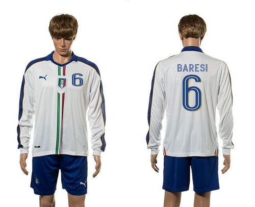 Italy #6 Baresi White Away Long Sleeves Soccer Country Jersey