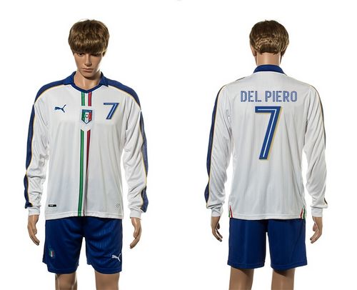 Italy #7 Del Piero White Away Long Sleeves Soccer Country Jersey