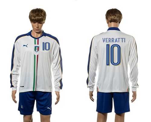Italy #10 Verratti White Away Long Sleeves Soccer Country Jersey