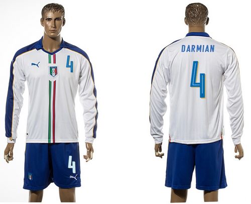 Italy #4 Darmain White Away Long Sleeves Soccer Country Jersey