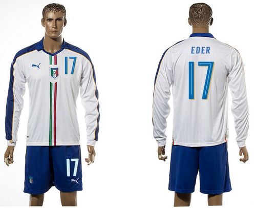 Italy #17 Eder White Away Long Sleeves Soccer Country Jersey