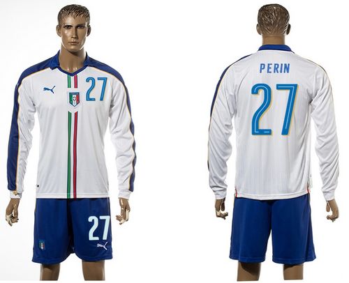 Italy #27 Perin White Away Long Sleeves Soccer Country Jersey