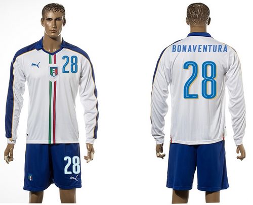 Italy #28 Bonaventura White Away Long Sleeves Soccer Country Jersey