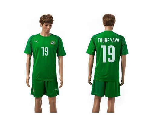 Cote d'lvoire #19 Toure Yaya All Green Soccer Country Jersey
