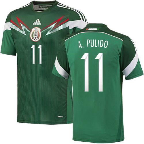 Mexico #11 Alan Pulido Green Home Soccer Country Jersey