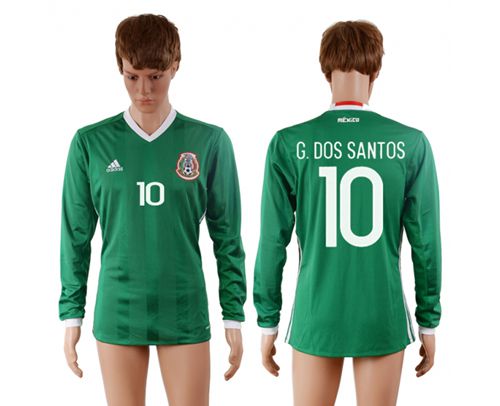 Mexico #10 G.Dos Santos Home Long Sleeves Soccer Country Jersey