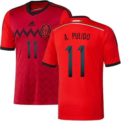 Mexico #11 Alan Pulido Red Away Soccer Country Jersey