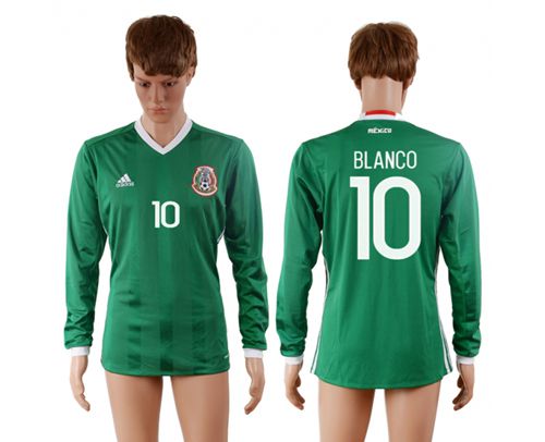 Mexico #10 Blanco Home Long Sleeves Soccer Country Jersey