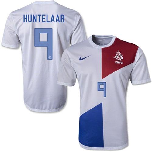 Netherlands #9 Klaas Jan Huntelaar White Away Soccer Country Jersey