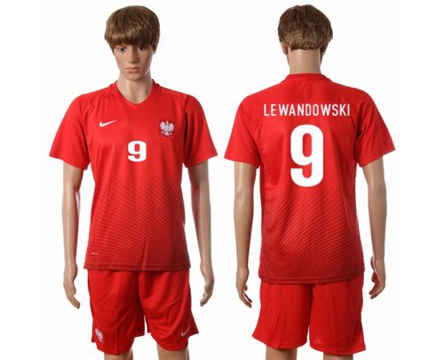 Poland #9 Lewandowski Red Away Soccer Country Jersey