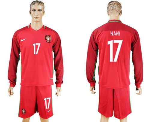Portugal #17 Nani Home Long Sleeves Soccer Country Jersey