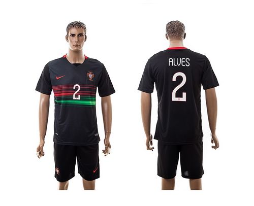 Portugal #2 Alves Away Soccer Country Jersey