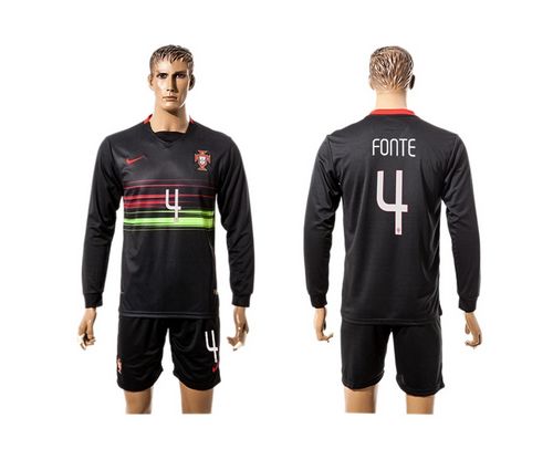 Portugal #4 Fonte Away Long Sleeves Soccer Country Jersey