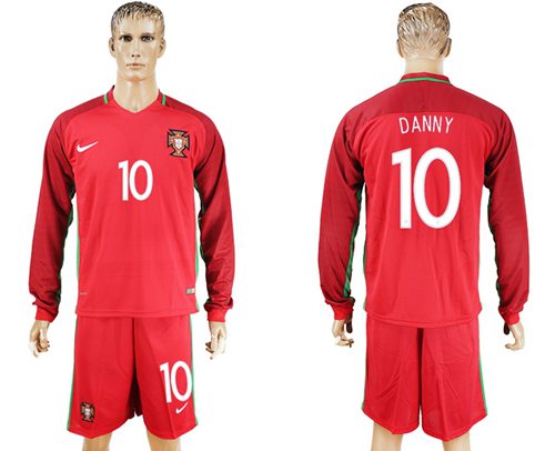 Portugal #10 Danny Home Long Sleeves Soccer Country Jersey