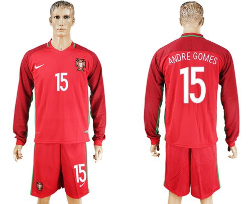 Portugal #15 Andre Gomes Home Long Sleeves Soccer Country Jersey