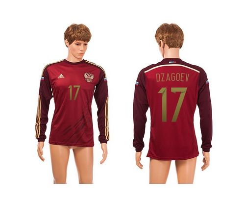 Russia #17 Dzagoev Red Home Long Sleeves Soccer Country Jersey
