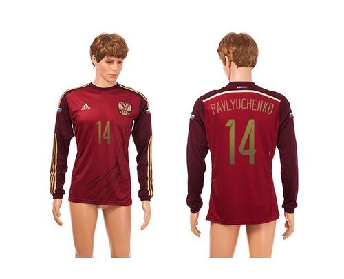 Russia #14 Pavlyuchenko Red Home Long Sleeves Soccer Country Jersey