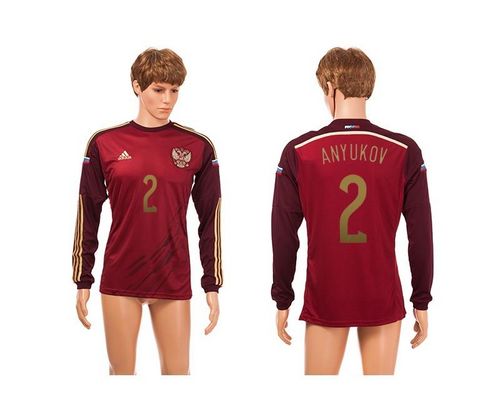 Russia #2 Anyukov Red Home Long Sleeves Soccer Country Jersey