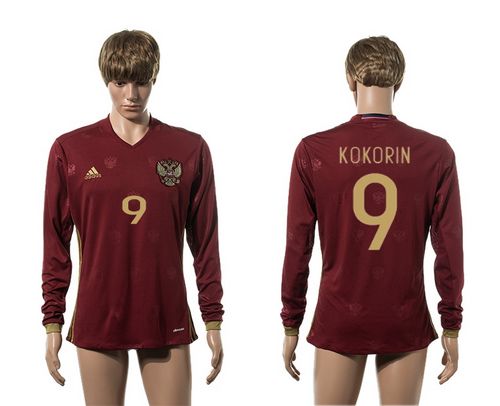 Russia #9 Kokorin Red Home Long Sleeves Soccer Country Jersey