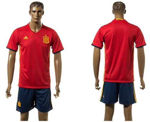 Spain Blank Red Home(Dark Blue Shorts) Soccer Country Jersey