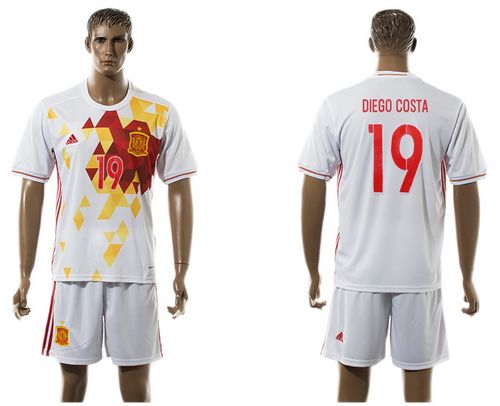 Spain #19 Diego Costa White Soccer Country Jersey