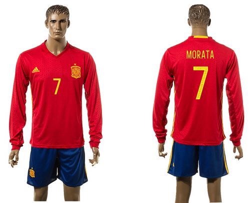 Spain #7 Morata Red Home Long Sleeves Soccer Country Jersey