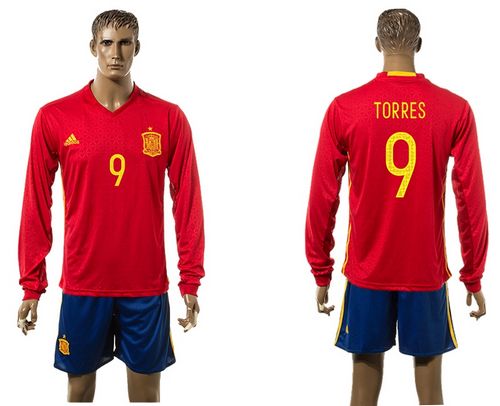 Spain #9 Torres Red Home Long Sleeves Soccer Country Jersey